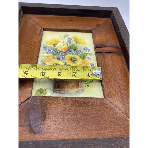 Country Flowers Original Art Painting Handmade Wood Frame Floral Vtg 12x10 - Picture 12 of 13